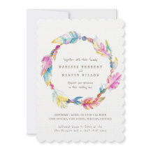 Boho Federperlen Aquarell Rosa Hochzeit lädt ein