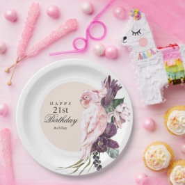 Boho Feminine Tropical Pink Parrot 21. Geburtstag Pappteller