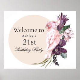 Boho Feminine Tropical Pink Parrot 21. Geburtstag Poster