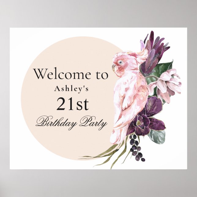 Boho Feminine Tropical Pink Parrot 21. Geburtstag Poster (Vorne)