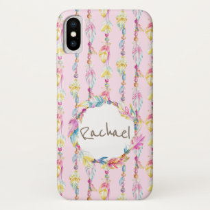 Boho fether watercolor art name pink case