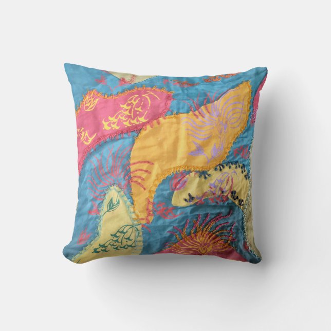 Boho Fibre Art Patchwork Quilt Kissen (Vorderseite)
