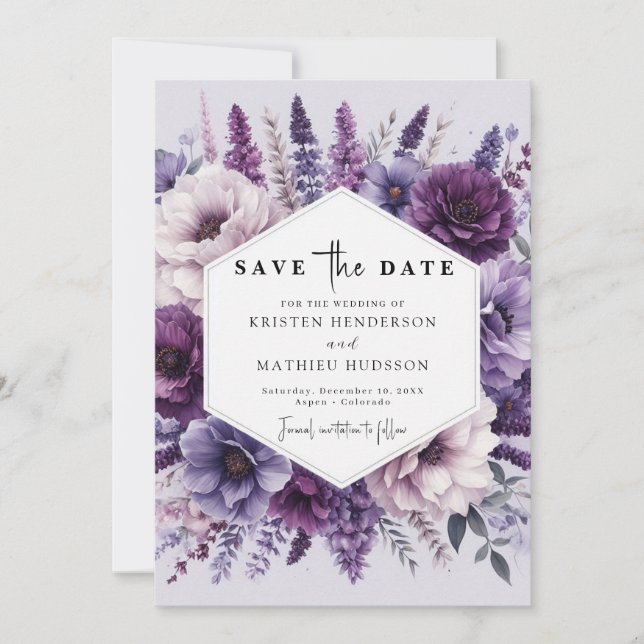 Boho Field Lila Floral Wedding Save The Date (Vorderseite)