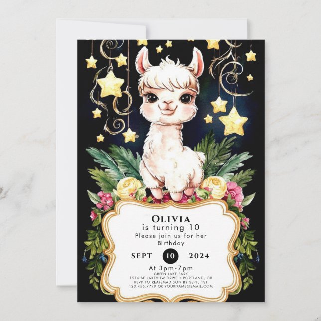 Boho Fiesta Llama Birthday Einladung (Vorderseite)