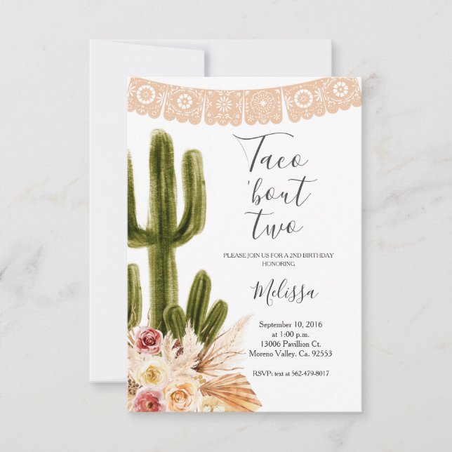 Boho Fiesta Taco 'bout Two Birthday Invite Einladung (Vorderseite)
