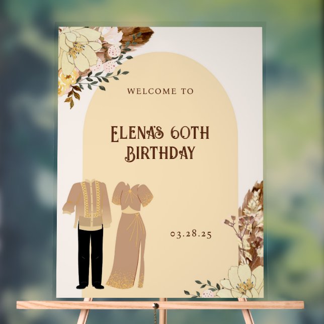 Boho Filipiniana Birthday Welcome Party Banner Acrylschild (Neutral)