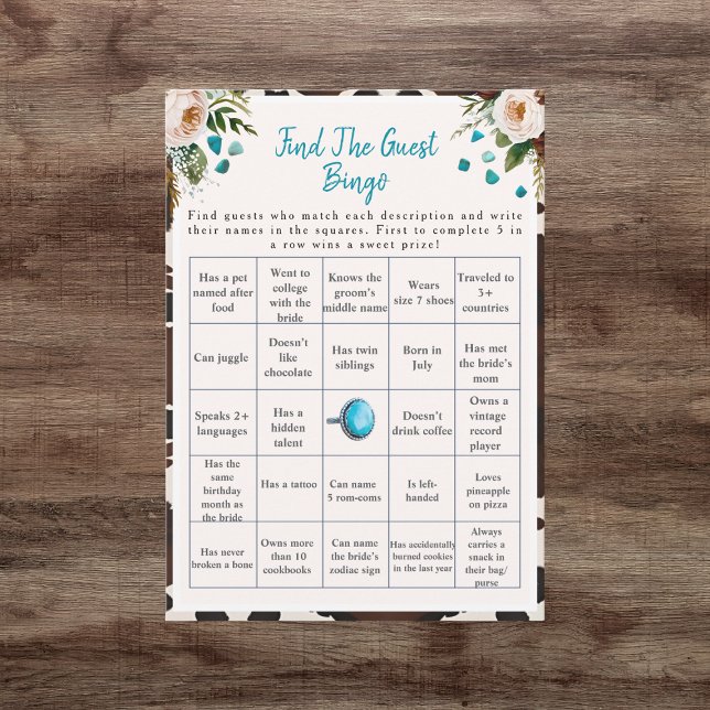 Boho Find the Guest Bridal Shower Bingo game  Einladung (Boho Find the Guest Bridal Shower Bingo game)