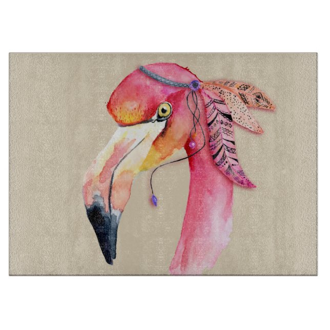 Boho Fiona Flamingo Glass Cutting Board Schneidebrett (Vorderseite)