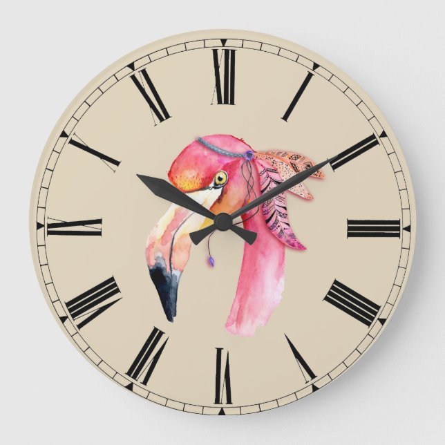 Boho Fiona Flamingo Wall Clock Große Wanduhr (Vorderseite)