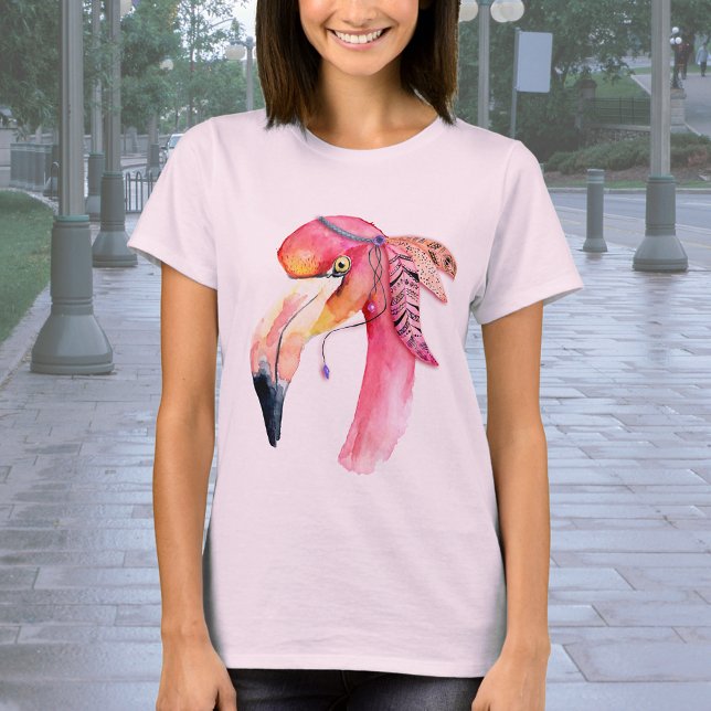 Boho Fiona Watercolor Flamingo T-Shirt (Von Creator hochgeladen)
