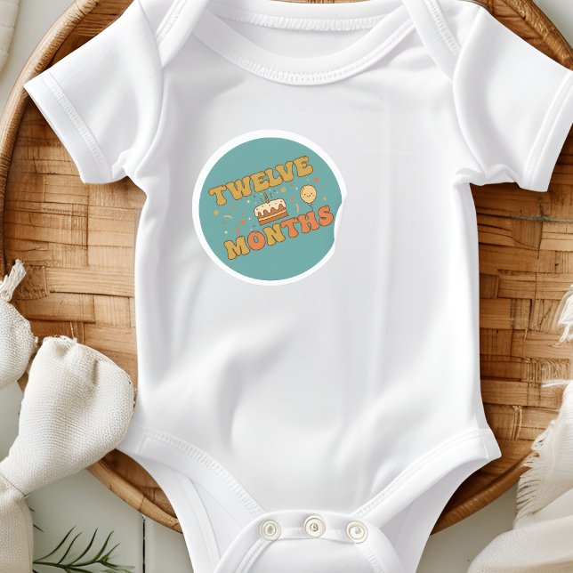 Boho First Birthday Cake Baby Twelve Months Milest Runder Aufkleber (Von Creator hochgeladen)