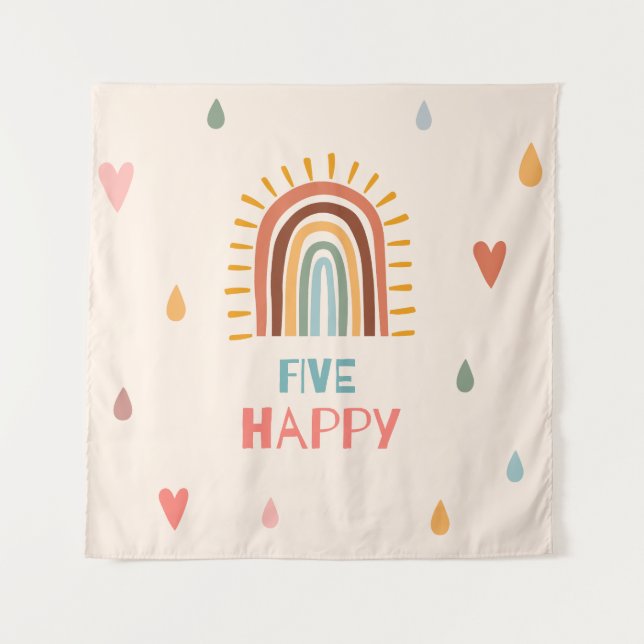 Boho Five Fünfter Geburtstag Rainbow Wandteppich (Vorderseite)