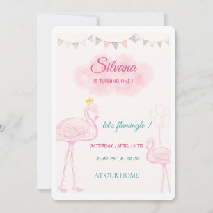 Boho-Flamingo-Geburtstagseinladung, Whimsical Prin Einladung