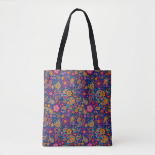 Boho-Flamingo-Paisley-Tasche in Saphirblau