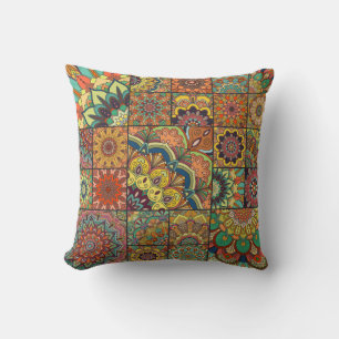Boho-Fliesen: farbenfrohes Patchwork-Nahtlosmuster Kissen