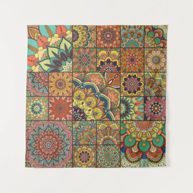 Boho-Fliesen: farbenfrohes Patchwork-Nahtlosmuster Wandteppich (Vorderseite)