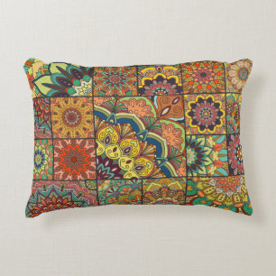 Boho Fliesen: farbiges Patchwork nahtlos Muster Dekokissen