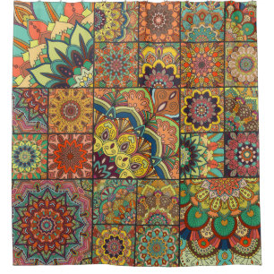 Boho Fliesen: farbiges Patchwork nahtlos Muster Duschvorhang