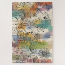 Boho Flora | Farbige Botanische Linienkunst-Puzzle