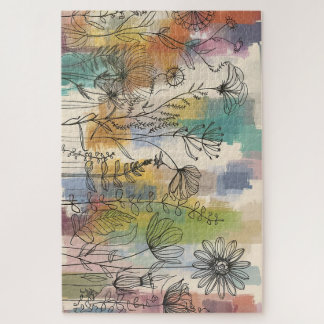 Boho Flora | Farbige Botanische Linienkunst-Puzzle Puzzle