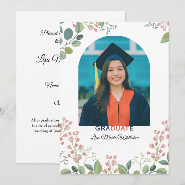 Boho Floral2 High School Graduation Announcement Ankündigung (Vorne/Hinten)