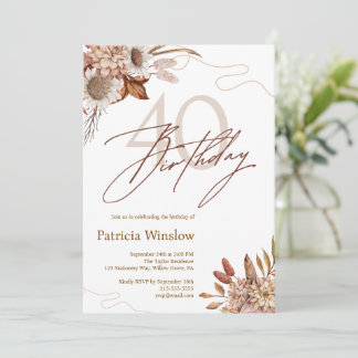 Boho Floral 40. Geburtstag Einladung