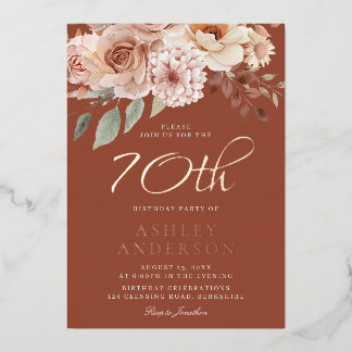 Boho Floral 70. Geburtstagsparty Rose Gold Folieneinladung