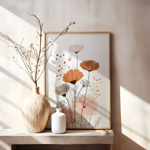 Boho Floral Abstract   Neutrales Terrakotta Botani Poster