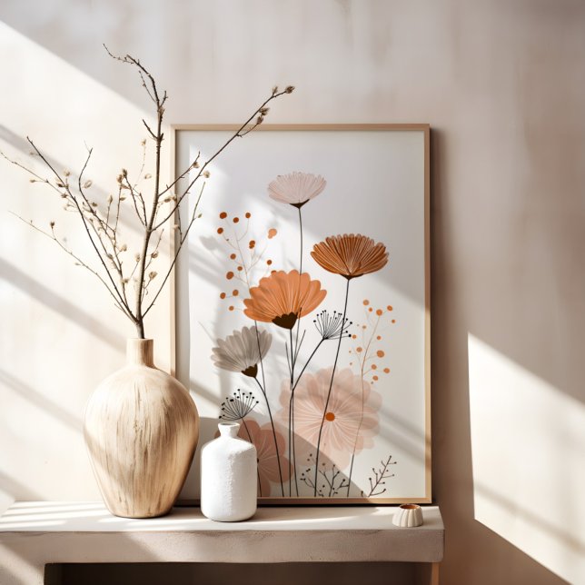 Boho Floral Abstract | Neutrales Terrakotta Botani Poster (Von Creator hochgeladen)