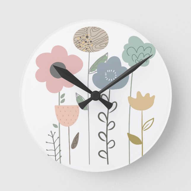 Boho Floral Abstrakt Wallpaper Runde Wanduhr (Vorderseite)