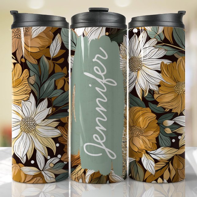 Boho Floral Add Name Custom Gift Thermosbecher (Floral Personalized Tumbler)