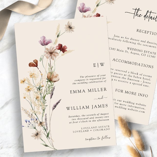 Boho Floral All-in-One Hochzeitseinladungen Einladung (Boho Floral All-In-One Wedding Invitations
)
