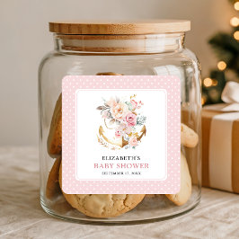 Boho Floral Anchor Girl Baby Shower  Quadratischer Aufkleber