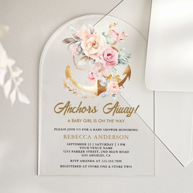 Boho Floral Anchor Nautical Girl Arch Baby Shower Acryleinladungen (Von Creator hochgeladen)