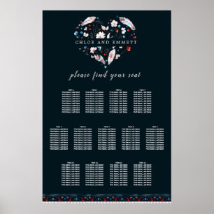 Boho Floral and Feathers 13-Tisch Seating Chart Poster