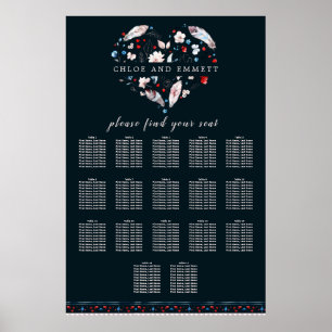 Boho Floral and Feathers 17-Tisch Seating Chart Poster