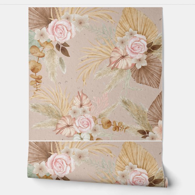 "Boho Floral and Greenery Wallpaper - Elegante Ros Tapete (Abrollen)