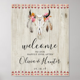 Boho Floral Antlers Kuh Skull Begrüßung Poster
