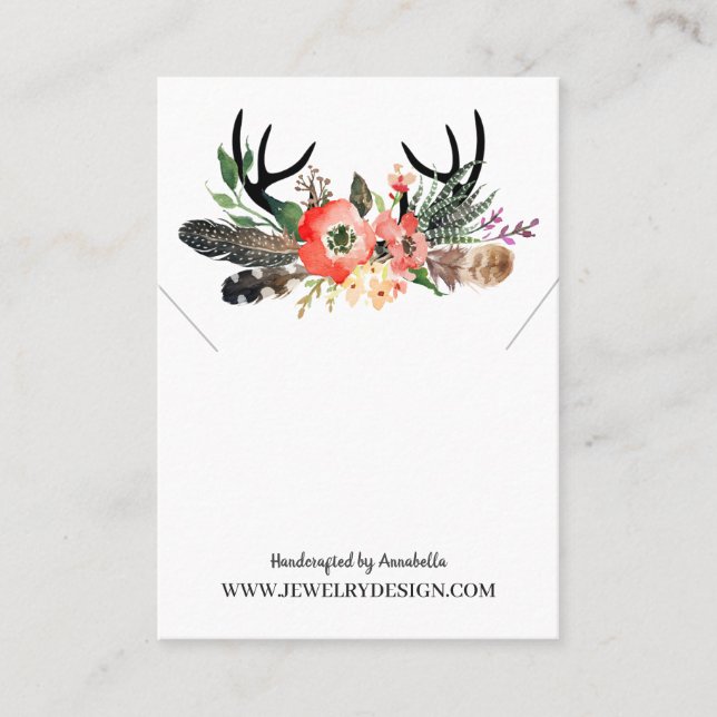 Boho Floral Antlers Necklace Pendant Display Card Visitenkarte (Vorderseite)