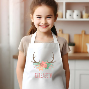 Boho Floral Antlers Niedlich Personalisiert Kinderschürze