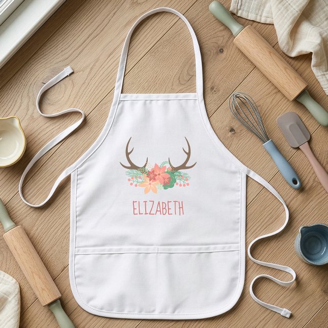 Boho Floral Antlers Niedlich Personalisiert Kinderschürze (Von Creator hochgeladen)