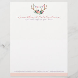 Boho Floral Antlers & Shabby Rose Party Jagd Briefkopf