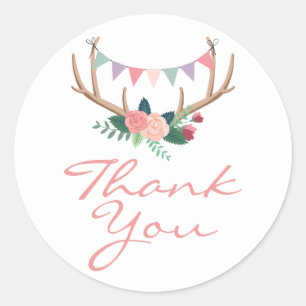 Boho Floral Antlers & Shabby Rose Party Vielen Dan Runder Aufkleber