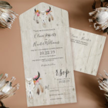 Boho Floral Antlers Skull Wood Wedding