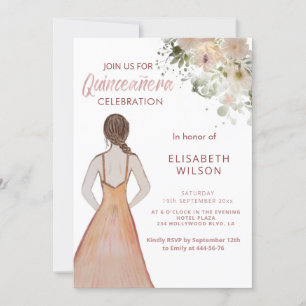 Boho Floral Aquarell Mädchen in Kleidung Quinceañe Einladung