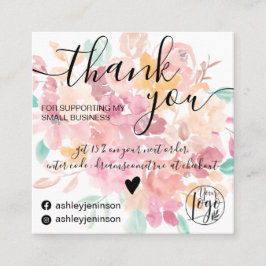 Boho floral Aquarell Ordnung danke Quadratische Visitenkarte