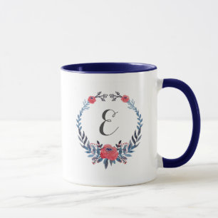 Boho Floral Aquarell rote Rosen Monogramm Tasse
