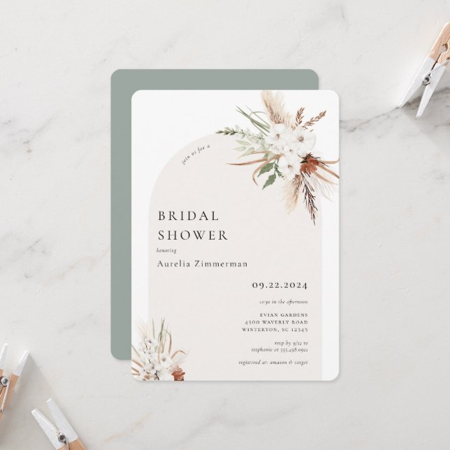 Boho Floral Arch Bridal Dusche Einladung (Vorderseite/Rückseite Beispiel)
