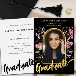 Boho Floral Arch Foto Script Grad Party Gold Folieneinladung