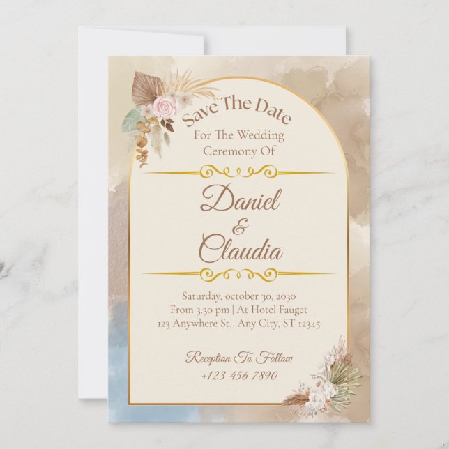 Boho Floral Arch Save the Date - Elegante Hochzeit Einladung (Vorderseite)